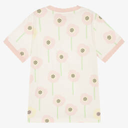 Stella McCartney Kids-تيشيرت تينز بناتي قطن عضوي لون عاجي وزهري | Childrensalon Outlet