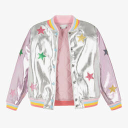 Stella McCartney Kids-Teen Girls Metallic Silver Bomber Jacket | Childrensalon Outlet