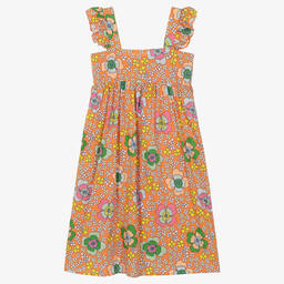 Stella McCartney Kids-Оранжевое хлопковое платье с цветами | Childrensalon Outlet