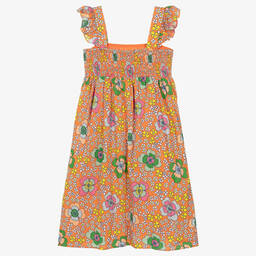 Stella McCartney Kids-Оранжевое хлопковое платье с цветами | Childrensalon Outlet