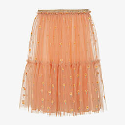 Stella McCartney Kids-Teen Girls Orange Embroidered Tulle Skirt | Childrensalon Outlet