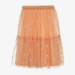 Stella McCartney Kids-Teen Girls Orange Embroidered Tulle Skirt | Childrensalon Outlet