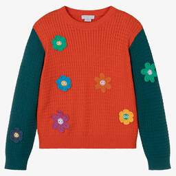 Stella McCartney Kids-Teen Girls Orange Flowers Knit Sweater | Childrensalon Outlet