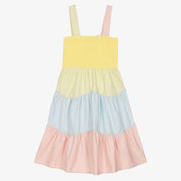 Stella McCartney Kids-فستان تينز بناتي قطن عضوي بوبلين بألوان بلوك | Childrensalon Outlet