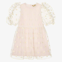 Stella McCartney Kids-Розовое платье из органзы с ромашками | Childrensalon Outlet