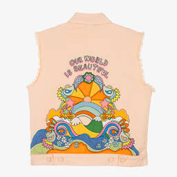 Stella McCartney Kids-Teen Girls Pink Denim Embroidered Gilet  | Childrensalon Outlet