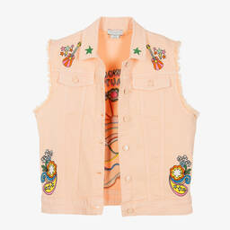 Stella McCartney Kids-Teen Girls Pink Denim Embroidered Gilet  | Childrensalon Outlet