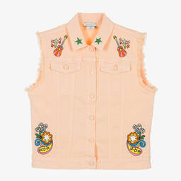 Stella McCartney Kids-Teen Girls Pink Denim Embroidered Gilet  | Childrensalon Outlet