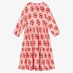 Stella McCartney Kids-فستان تينز بناتي فيسكوز لون زهري فاقع بطبعة ورود | Childrensalon Outlet