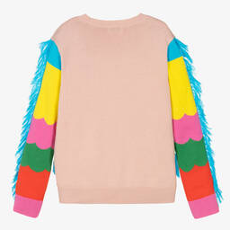 Stella McCartney Kids-Teen Girls Pink Parrot Fringe Sweater | Childrensalon Outlet