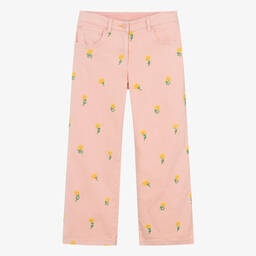 Stella McCartney Kids-Teen Girls Pink Sunflowers Wide Leg Jeans | Childrensalon Outlet