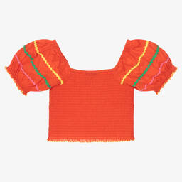 Stella McCartney Kids-Красная присборенная блузка из хлопка | Childrensalon Outlet