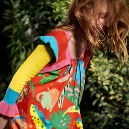 Stella McCartney Kids-Красное платье из органического хлопка с пальмами | Childrensalon Outlet