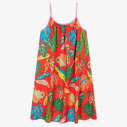 Stella McCartney Kids-Красное платье из органического хлопка с пальмами | Childrensalon Outlet