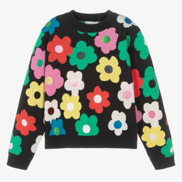 Stella McCartney Kids-كنزة تينز بناتي قطن وصوف محبوك لون أسود | Childrensalon Outlet