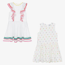 Stella McCartney Kids-Белое платье 2-в-1 из джерси и тюля | Childrensalon Outlet