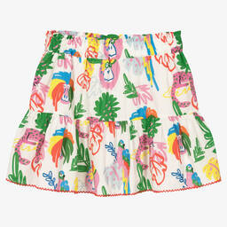 Stella McCartney Kids-Белая хлопковая юбка с попугаями | Childrensalon Outlet