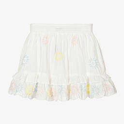 Stella McCartney Kids-Белая юбка с вышитыми цветами | Childrensalon Outlet