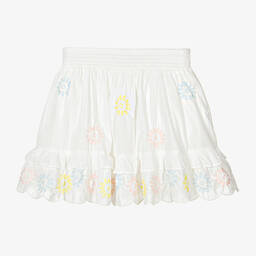 Stella McCartney Kids-Белая юбка с вышитыми цветами | Childrensalon Outlet
