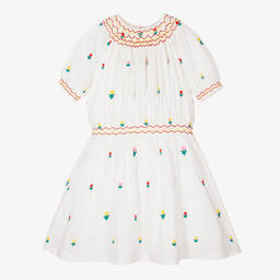 Stella McCartney Kids-Teen Girls White Floral Embroidered Dress  | Childrensalon Outlet