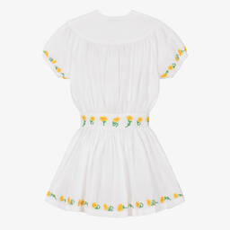 Stella McCartney Kids-فستان قطن وكتان مطرز لون أبيض للمراهقات | Childrensalon Outlet