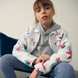Stella McCartney Kids-جاكيت تينز بناتي قطن عضوي دنيم لون أبيض | Childrensalon Outlet