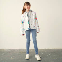 Stella McCartney Kids-جاكيت تينز بناتي قطن عضوي دنيم لون أبيض | Childrensalon Outlet