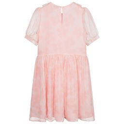 Stella McCartney Kids-فستان حرير شيفون شفّاف لون زهري بطعة ورود | Childrensalon Outlet