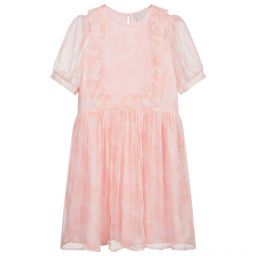 Stella McCartney Kids-فستان حرير شيفون شفّاف لون زهري بطعة ورود | Childrensalon Outlet