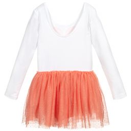 Stella McCartney Kids-فستان جيرسي وتول لون أبيض وزهري | Childrensalon Outlet