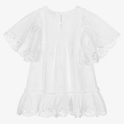 Stella McCartney Kids-Белое платье с вышивкой английской гладью | Childrensalon Outlet