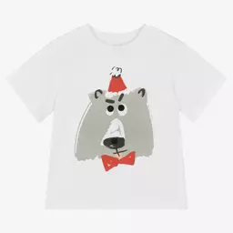 Stella McCartney Kids-Белая хлопковая футболка с медведем | Childrensalon Outlet