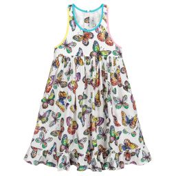 Stella McCartney Kids-Белое платье из вискозы с бабочками | Childrensalon Outlet