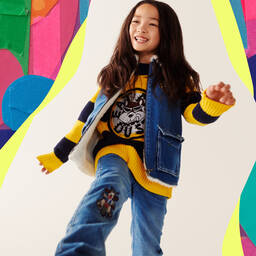Stella McCartney Kids-Желто-синий свитер с собакой | Childrensalon Outlet