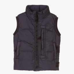 Stone Island Junior-Boys Blue Down Logo Gilet  | Childrensalon Outlet
