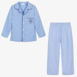 Story Loris-بيجاما كاروهات قطن لون أزرق وأبيض للأولاد | Childrensalon Outlet
