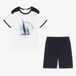 Story Loris-بيجاما شورت مودال جيرسي لون كحلي وأبيض للأولاد | Childrensalon Outlet