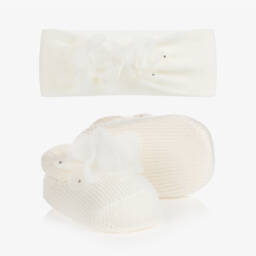 Story Loris-Кремовый подарочный комплект из повязки на голову и пинеток для девочек | Childrensalon Outlet