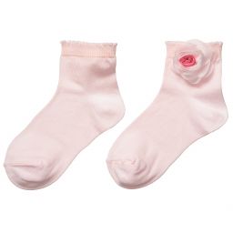 Story Loris-Girls Pale Pink Socks with Floral Appliqué | Childrensalon Outlet