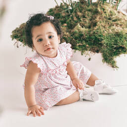 Story Loris-Girls Pale Pink Socks with Floral Appliqué | Childrensalon Outlet