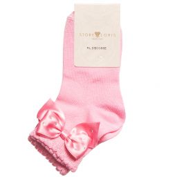 Story Loris-Girls Pink Socks with Diamanté Bow | Childrensalon Outlet