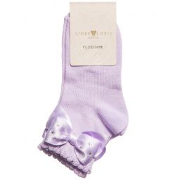 Story Loris-جوارب بفيونكة قطن لون بنفسجي للبنات | Childrensalon Outlet