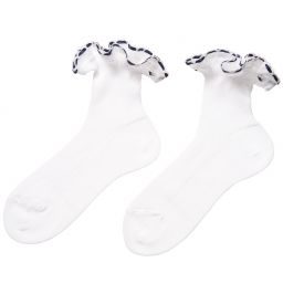 Story Loris-Girls White Cotton Socks with Blue Ribbon Ruffles | Childrensalon Outlet