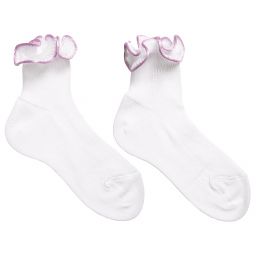 Story Loris-Girls White & Purple Ruffle Socks | Childrensalon Outlet
