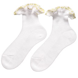 Story Loris-جوارب كشكش قطن لون أبيض وأصفر للبنات | Childrensalon Outlet