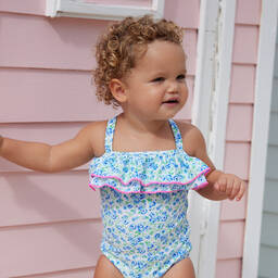 Sunuva-مايّو لون أبيض وأزرق بطبعة ورود للمولودات | Childrensalon Outlet