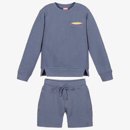 Sunuva-Boys Blue Cotton Shorts Set | Childrensalon Outlet