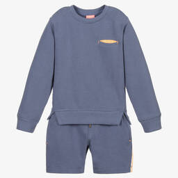 Sunuva-Boys Blue Cotton Shorts Set | Childrensalon Outlet