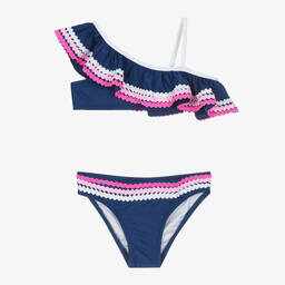 Sunuva-Girls Blue Asymmetric Ruffle Bikini | Childrensalon Outlet