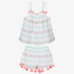 Sunuva-طقم شورت وتوب قطن لون عاجي للبنات | Childrensalon Outlet